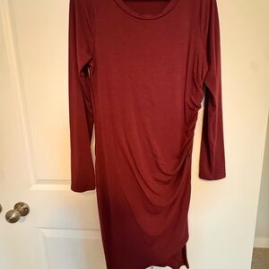 Vici Red Ruched Long Sleeve Sheath Midi Dress